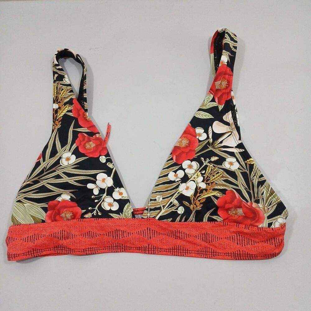 Floral Triangle One-Piece Swimsuit - Black with Red Floral